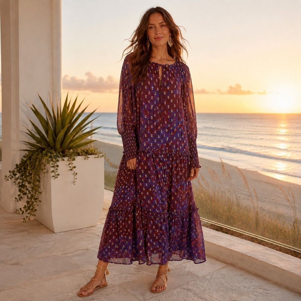 Cleobella Addison Midi Dress Confetti Tiered‎ Burgundy XS Whimsigoth Fairy $298